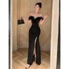 French Celebrity Royal Sister Pure Desire Wind One-word Shoulder V-neck Low-cut Long Dress Banquet Evening Dress Hip-wrapped Split Dress