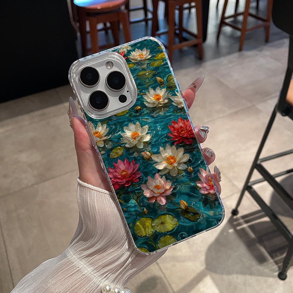 Масляная живопись кувшинка лотос чехол для мобильного телефона для iPhone17ProMax Apple 16/15 противоударный мягкий чехол iPhone7P/8P
