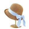 Blue plaid bow hat women, new fisherman hat, outdoor travel seaside, stylish vacation sunhat
