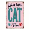 Vintage Turquoise Cat Metal Wall Art Retro Pink Paw Farmhouse Kitchen Decor Sign