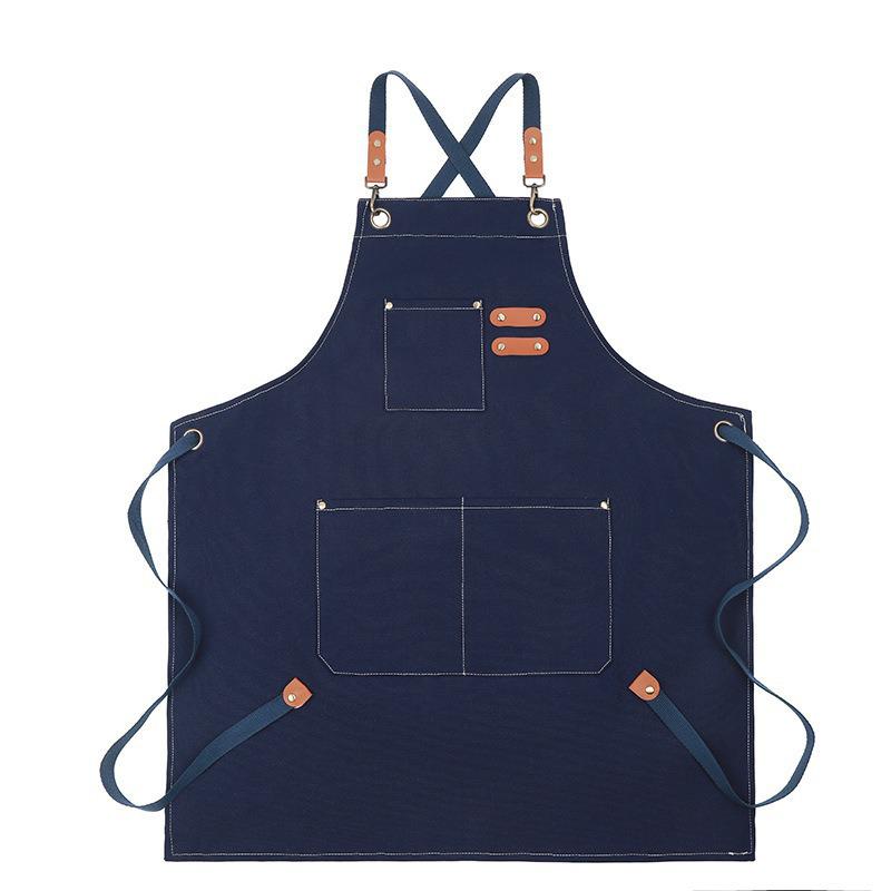 Waterproof Thickened Cotton Denim Apron - Oil and Stain Resistant, Solid Color Design for Household Kitchen Use