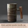 Vintage Ceramic Mug with Wooden Handle Japanese Style Coffee Cup for Couples Home Use