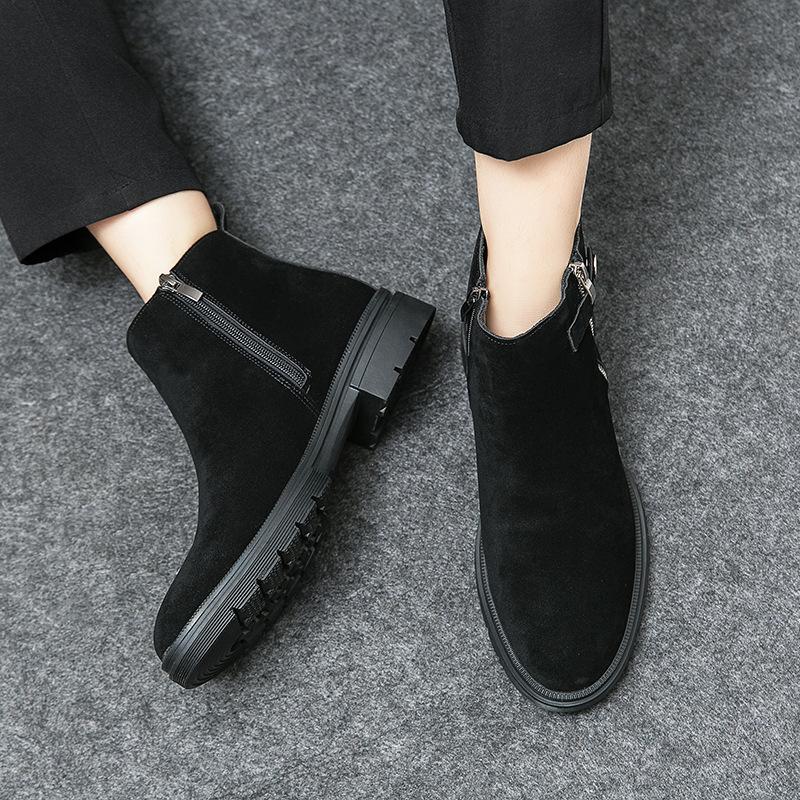 Large size men's shoes autumn and winter high top solid color Chelsea boots men's flow outdoor thick-soled matte leather boots men