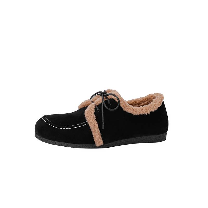 Krazing Pot Suede Fur Spring Autumn Winter Flats Lace Up Women Keep Warm Casual Shoes