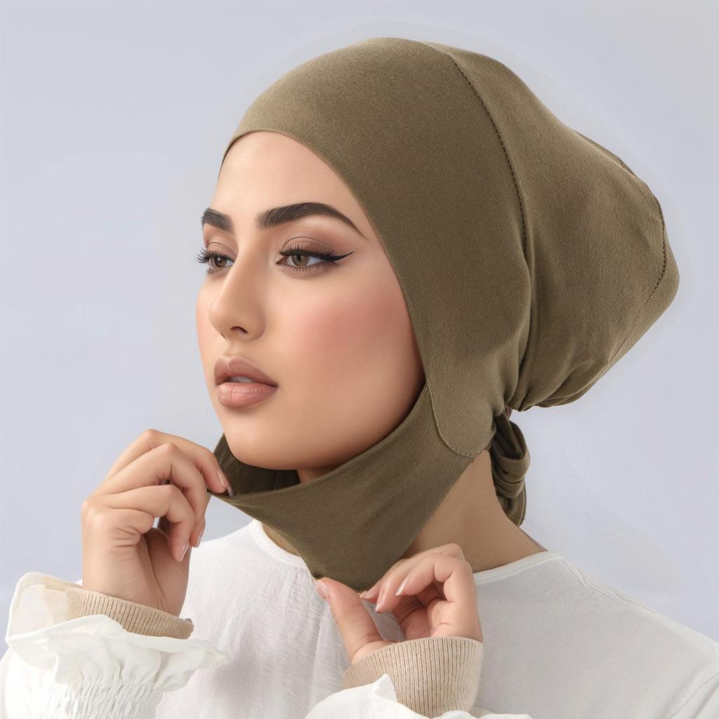 Muslim Women Instant Hijab With Straps Bonnet Soft Jersey Modal Tie Back Undercap Inner Cap Solid Stretch Turban Headband Eid
