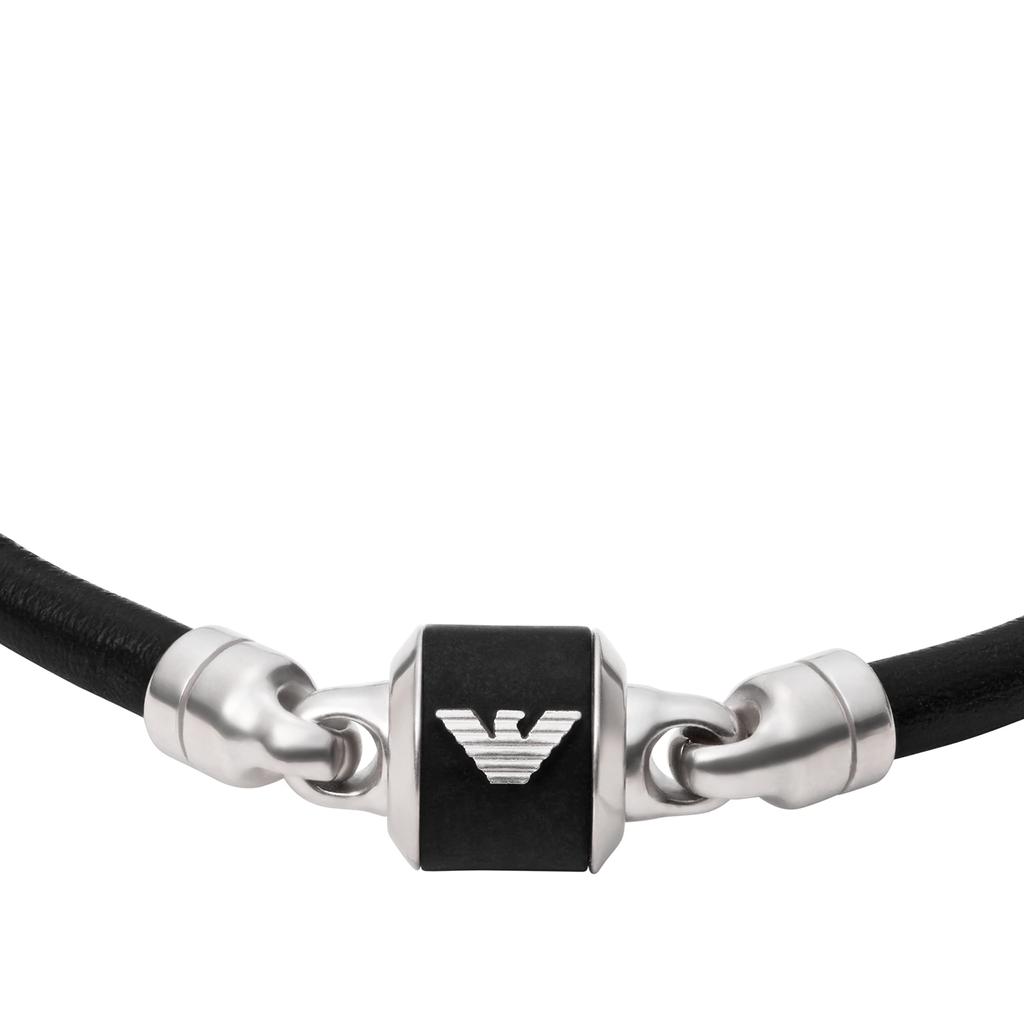 Emporio Armani Black marble and leather strap bracelet