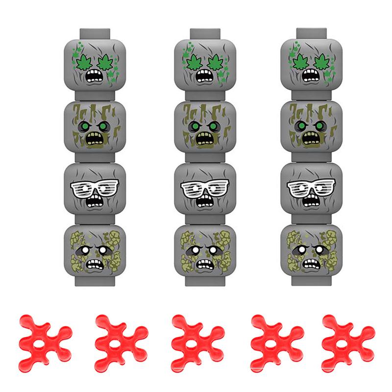 MOC Militär Zombie Verletztes Gesicht Zubehör Bausteine Armee Soldaten Figuren Kopf Emotionale Waffe Teile Mini Steine Spielzeug