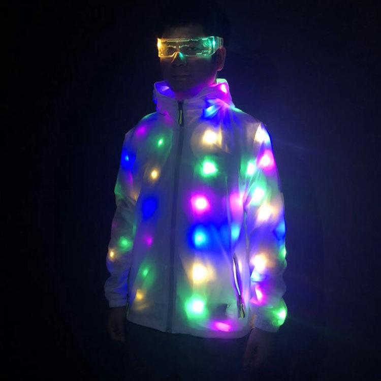 LED barevná svítící bunda pro páry - omyvatelná, ideální pro diskotéky a hudební akce