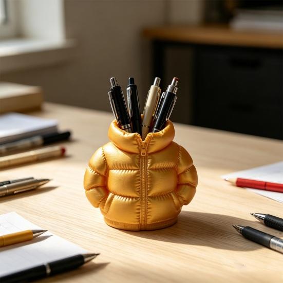 Yousheng Down Jacket Pen Holder, 3D Printed Funny Puffer Jacket Pencil Cup, Small Desk Organizer Storage Box for Home Office Desktop Decor
