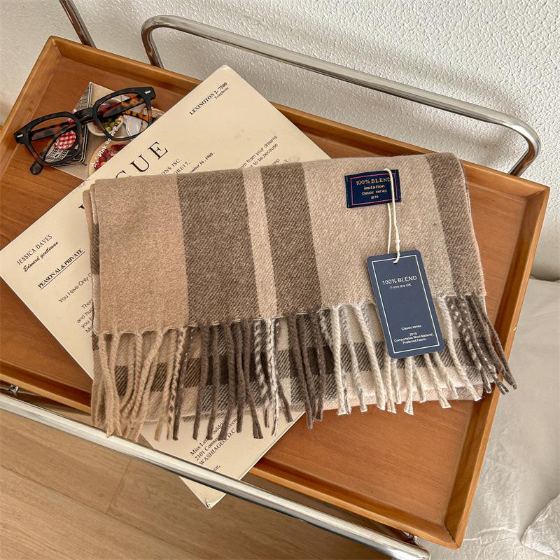 Vielseitiger, weicher und klebriger Karoschal aus Kaschmirimitat mit Quaste für den Winter, luxuriös, neu, modisch, verdickter, warmer Schal für Damen