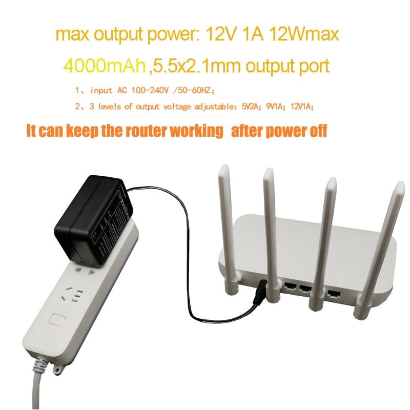 Rechargeable 4000mAh 5V 9V 12V 1A UPS Backup Power Supply Adapter 5.5x2.1mm Output for Wireless Router IP Camera