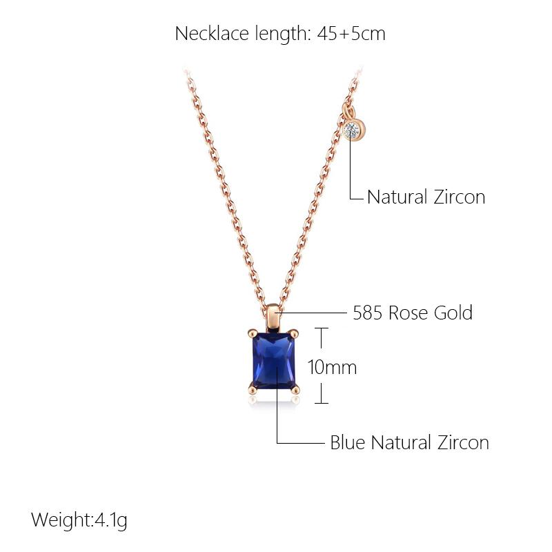 Square Blue Stone Pendant Necklace For Women Trendy  Rose Gold Color Natural Zircon Pendant Daily Fine Jewelry