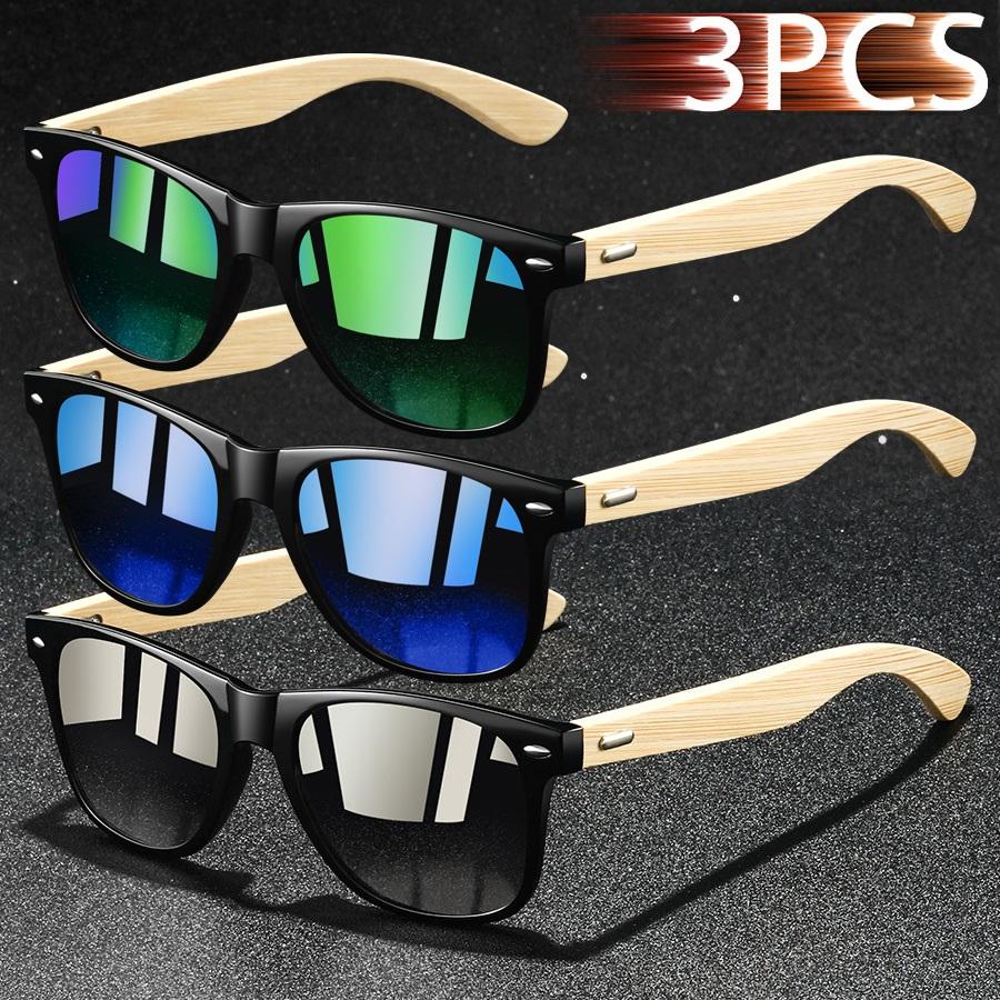 1PC Fashion Bamboo Wood Vintage Square Sunglasses UV400 Protection for Men Women Luxury Designer Sun Glasses Driving Fishing