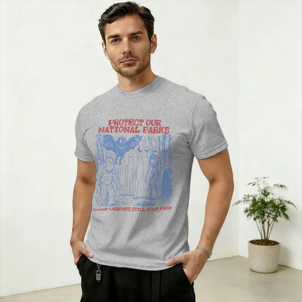 Vintage Protect Our National Parks MothUnisex Cryptid Weirdcore Horror T-Shirt Unisex Cotton T Shirts Short Sleeve Tees Classic Tops