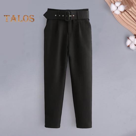 Dámské oblekové kalhoty s vysokým pasem, rovný střih nohavic, dlouhé kalhoty s kapsami, jednobarevné, ležérní pracovní kalhoty