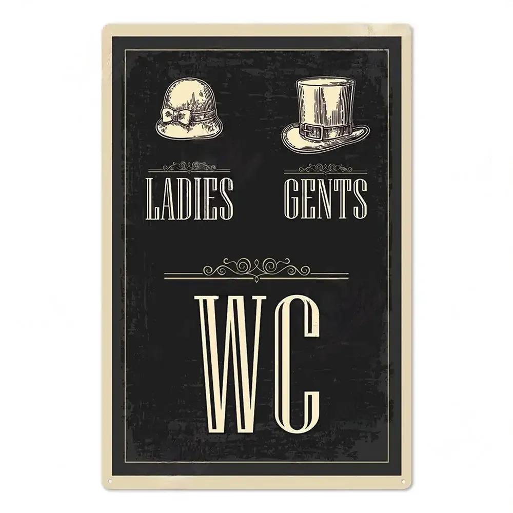 Vintage Toilet Sign Funny Metal Tin Sign Plaque WC Lavatory Toilettes Wall Art Bar Club Bathroom Restroom Toilet Wall Decoration