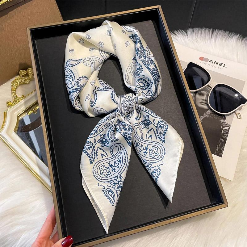 Luxury Silk Shawl Print Headscarf Versatile Hair Wrap Neckerchief Female Satin Square Scarf Women Headband Foulard Hijab Bandana