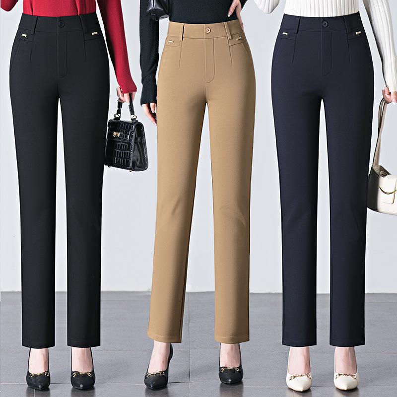 Saidel Women's Plus Size Straight-Leg Casual Pants - Slimming Baguette Style for Spring & Autumn 2025