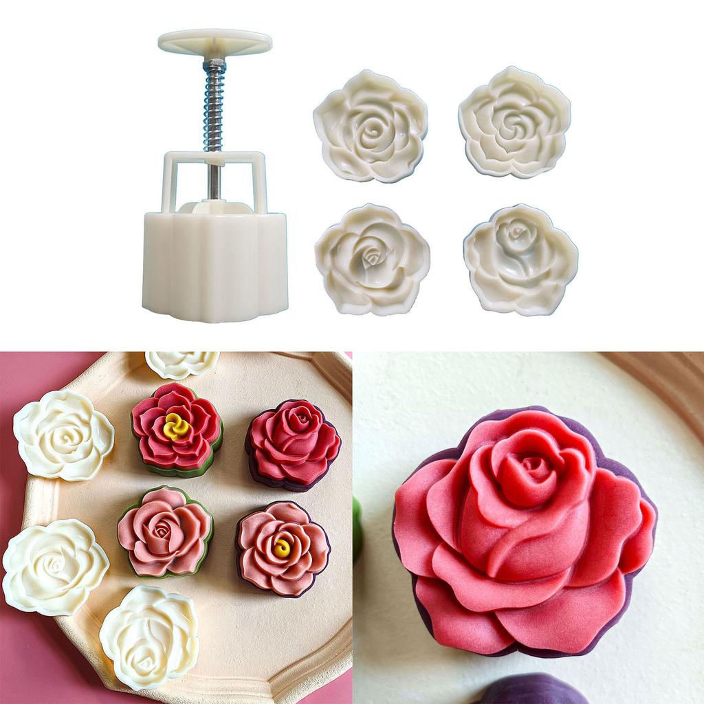 Rose Flower Shape Mooncake Press Mold Cookie Stamps Chinese MidAutumn Moon Cake Makers Decoration Tool for DIY Cookie