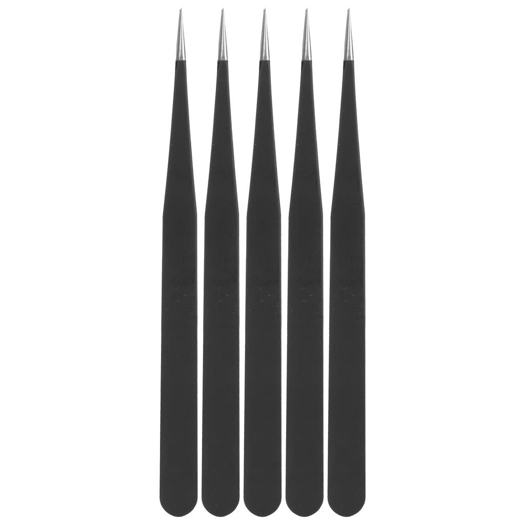 5Pcs Tweezers Stainless Steel AntiStatic Nipper Picking Tool Sewing Accessories Black(Straight Head )