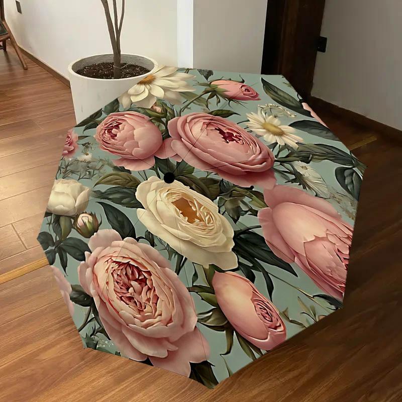 1 Stück Blumenmuster Blumen Schirm-8-Rippen verstärkt Tragbar Faltbar Reise Geeignet für alle Jahreszeiten Outdoor Tägliche Nutzung-Z0469