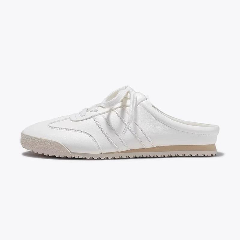 Cowhide version inner height increase 5cm fashionable outer wear half slippers trend one pedal white shoes without heel board shoes children