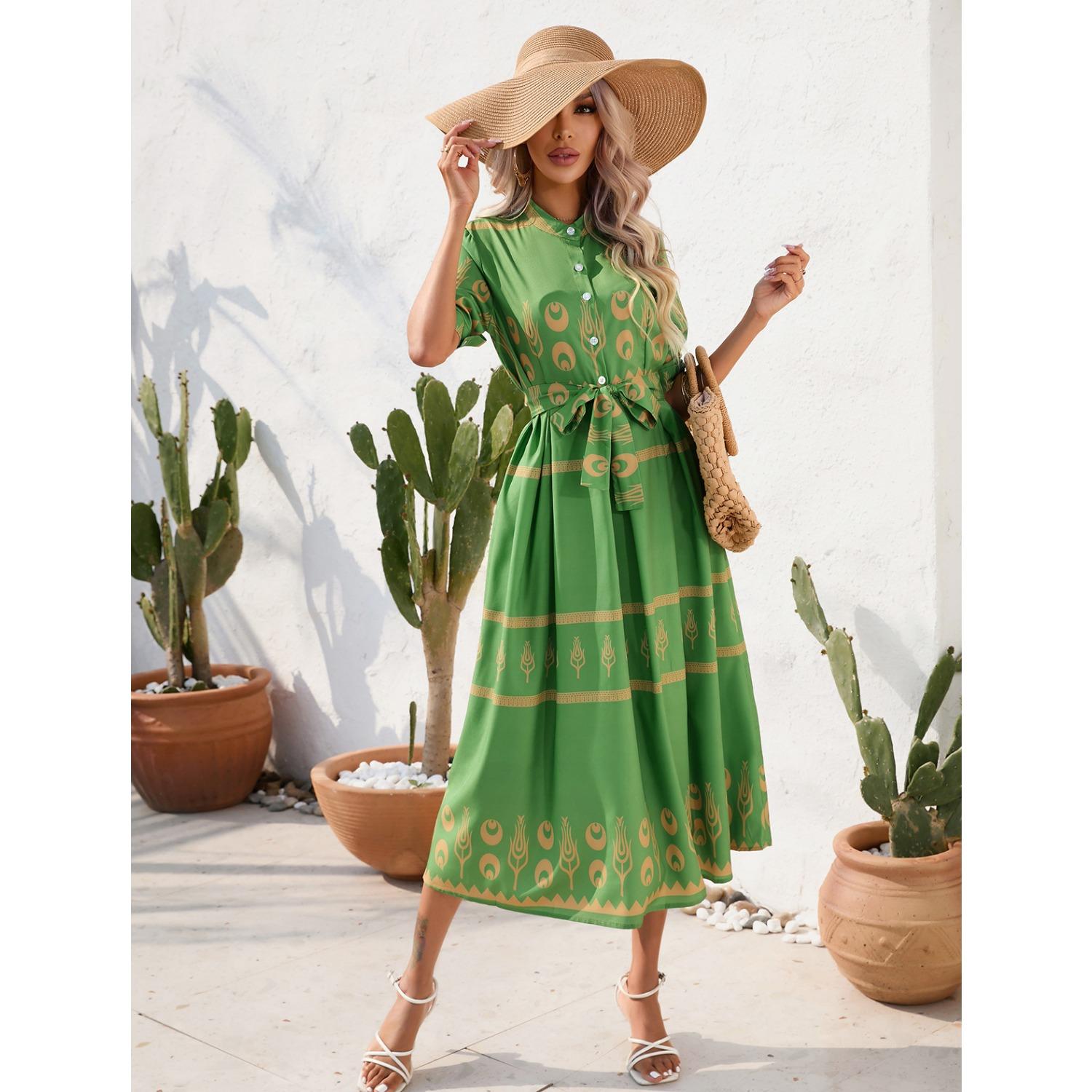 

2025 Новые модные тенденции платья весна-лето платья с принтом на талии модные женские XXL