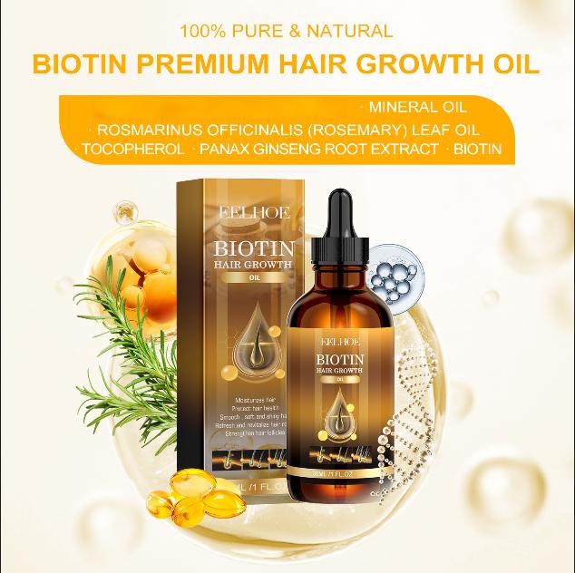 EELHOE Biotin Hair Care Essential Oil Deeply Moisturizes Hair with Scalp Massage Care, Supple and Shiny Daily Hair Care Products 30ml