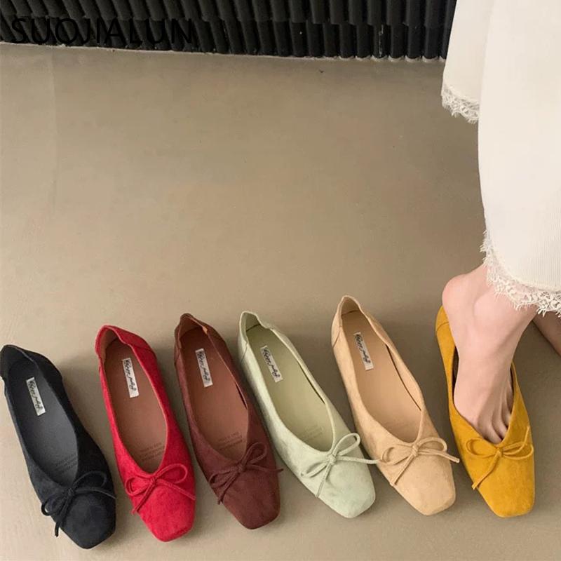 Fashion SUOJIALUN 2025 New Brand Women Flat Shoes Fashion Round Toe Shallow Slip On Boat Shoes Soft Flat Heel Outdoor Dress Single Shoes