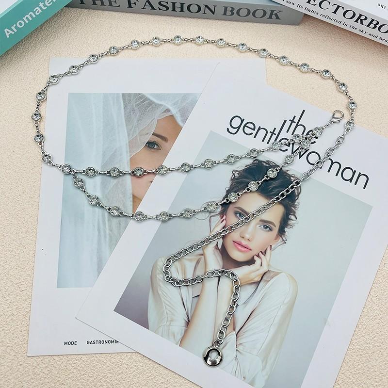 Metallic Water Drilled Waist Chain For Women With Adjustable Closure For Summer Fashion Accessories