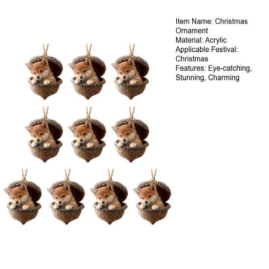 10 Pcs Forest Animal Acorn Ornaments Cozy Forest Christmas Ornament 2D Acrylic Pine Cone Animal Christmas Tree Hanging Ornaments for Home Decor