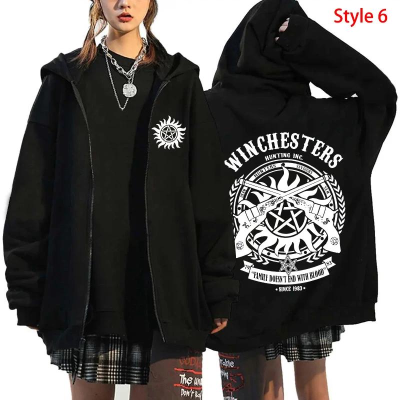Mode Unisex Herfst Winterjas Supernatural Print Rits Hoodie Casual Lange Mouw Tops Vrouwen Mannen Harajuku Rits Sweatshirt