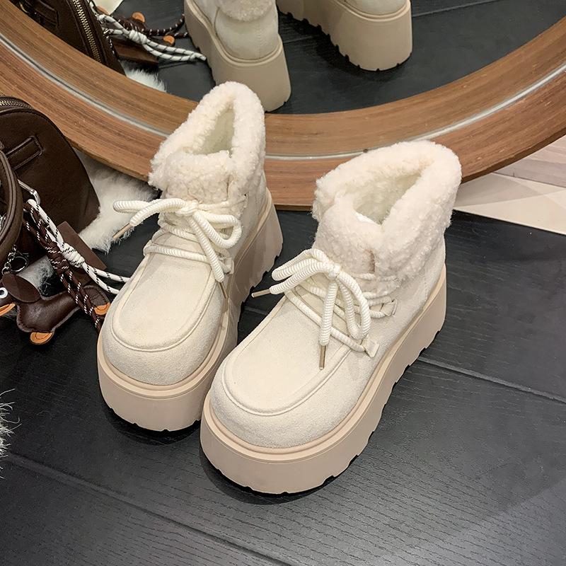 

Small thick-soled heightening cotton boots women s 2025 new autumn and winter retro short snow boots plush large cotton shoes 34