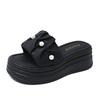 Large Size Cool Slippers Women's 2025 Summer New Square Head Low Heel Pearl Pleated Flat-bottomed Slippers