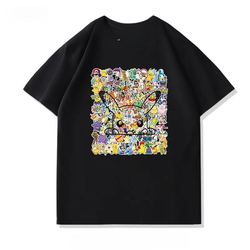 New Pokmon Pikachu summer cartoon shortsleeved Tshirt suitable for both Unisex and Unisex pure cotton round neck loose top