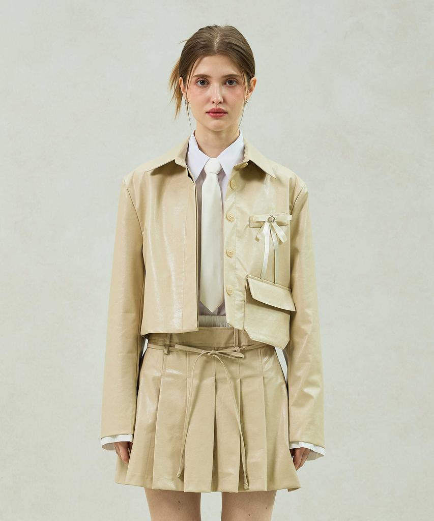 Arikim Molly Leather Crop Jacket/Beige