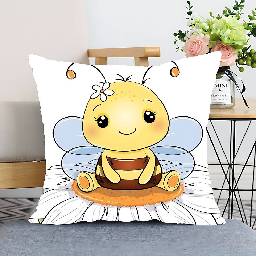 Bee & Letter Graphic Pillow Case Cushion Cover Polyester Pillowcase Decorative Sofa Cushion Pillowcase Home Decor