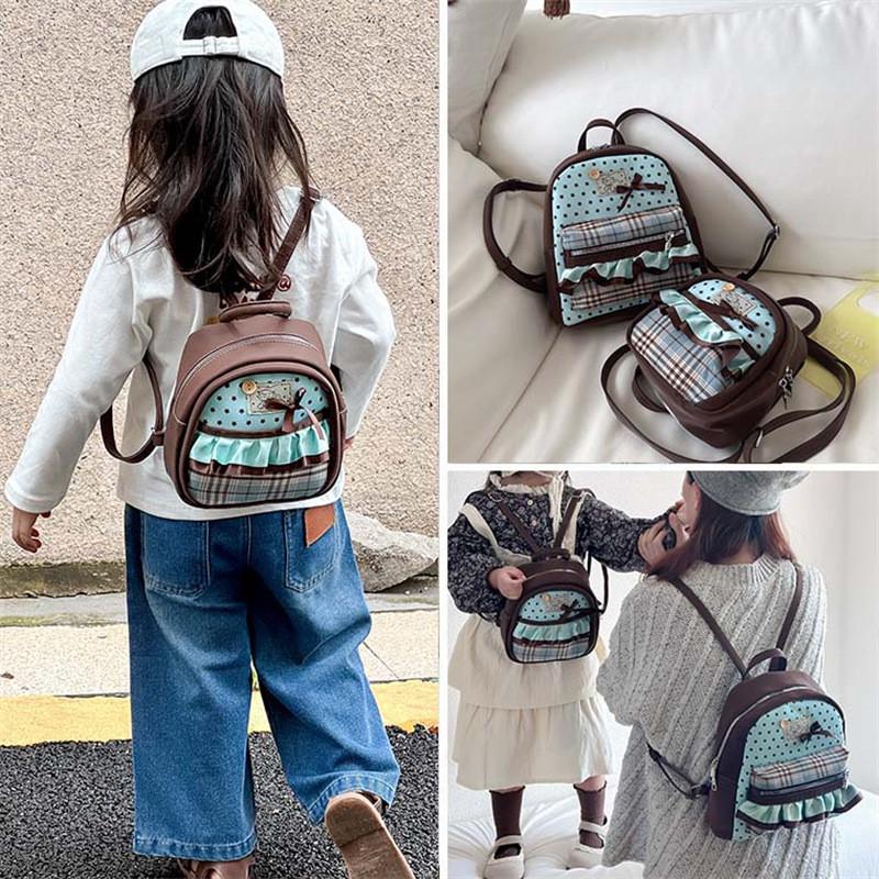 Backpack Children Cotton With Cute Retro Plaid Pattern For School Play And