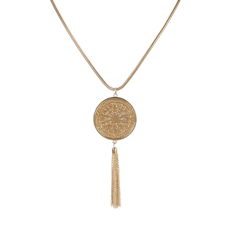 

New Accessories Hollow Disc Pendant, Tassel Long Necklace
