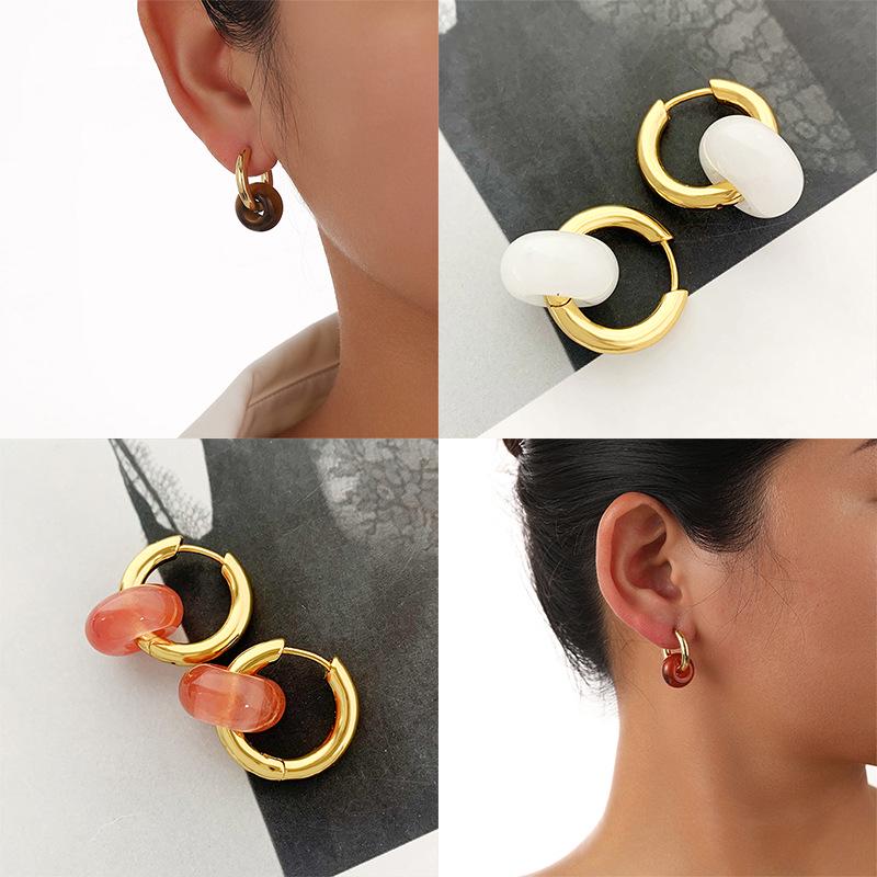

Niche Design Natural Agate Jade Lucky Bead Earrings