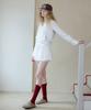 LETTER FROM MOON Letters Soft Knee-High Socks (Burgundy)
