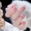 24 Stück Niedliche Girly Kurze Quadratische Falsche Nägel Süße Weiße Französische Nägel Glitzer Stern Strasssteine Nagelkunst Katzenauge Schleife Press-On Nägel