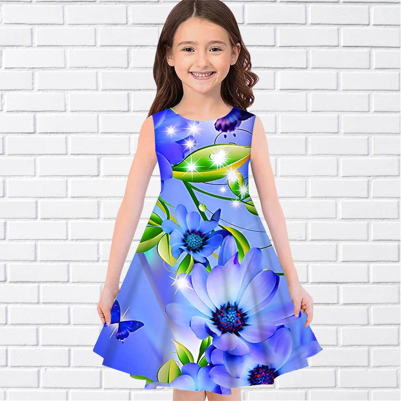 Children's Sleeveless Dress Fashionable Round Neck Casual Comfortable Breathable Girls Summer Versatile Mini Dress