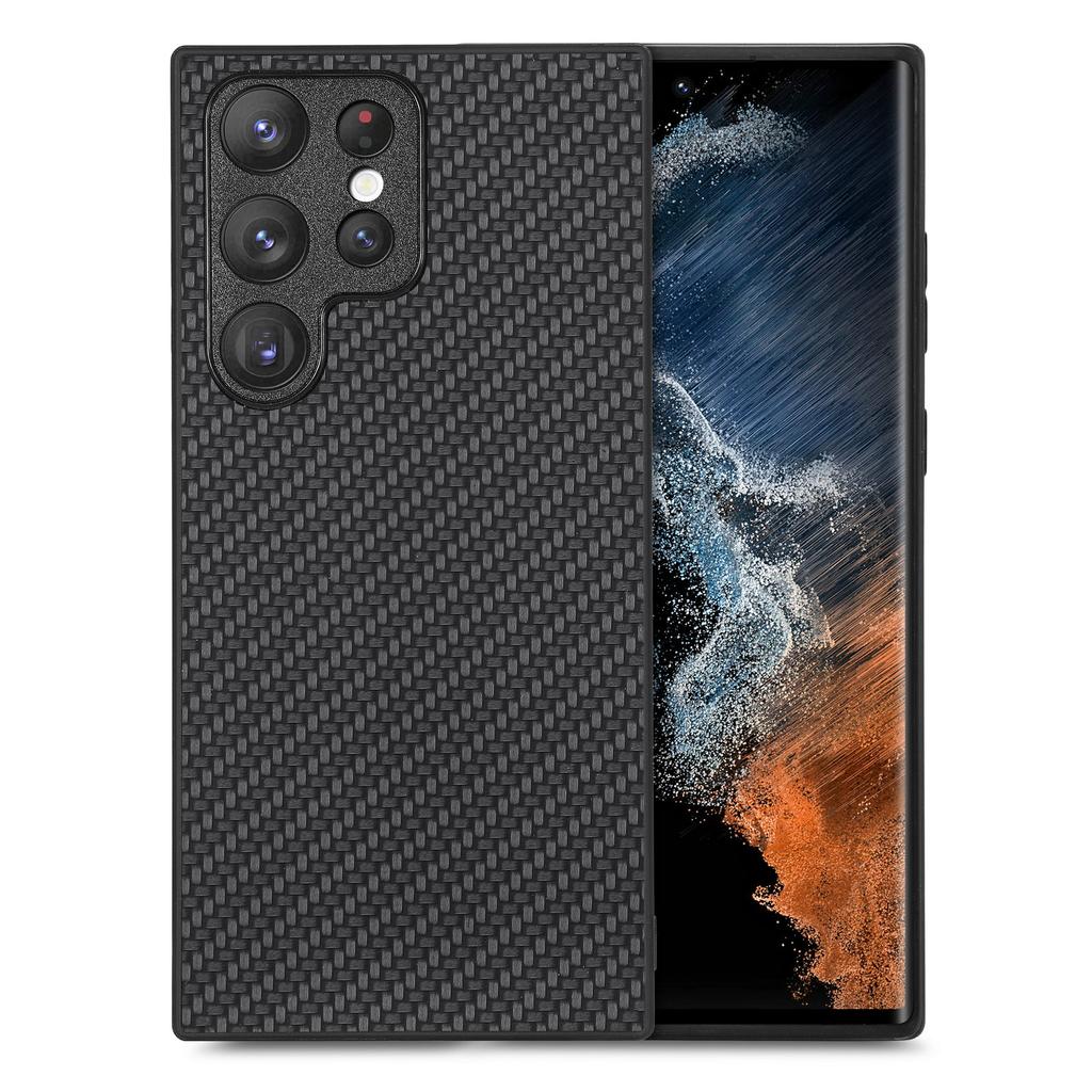 Für Samsung Galaxy S23 Ultra Hülle Kohlefaser Textur PU+PC+TPU Handyhülle