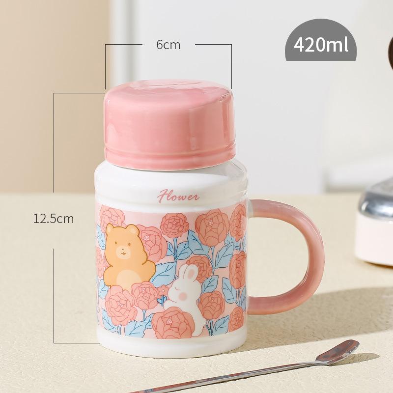 Niedlicher kreativer Retro-Becher Internet-Berühmtheit Hase Blume Tier Keramiktasse Damen Heim-Büro-Tasse Hase