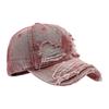 Zerrissener Hut Lange Schirme Used-Look Baseballkappe Atmungsaktiv Damen Frühling Street Style Hut Sonnenschutz Camping Wanderhut Weinrot
