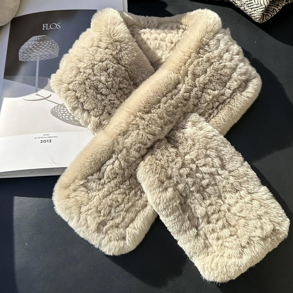 Winter Real Rex Rabbit Fur Scarf Korean Version Simple Long Scarf Warm Double-sided Thickened Fur Collar