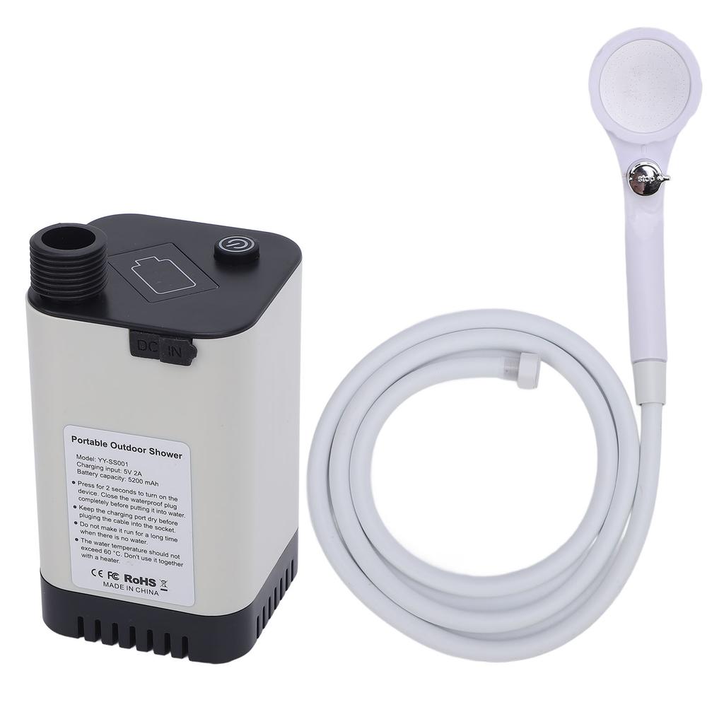 Tragbare Campingdusche 5200mAh Wiederaufladbare Duschpumpe Gefilterter Duschkopf für Camping Wandern Reisen Strand