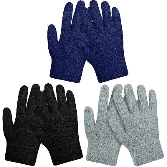 ONESING Kids Knit Gloves - Stretchy Gloves for Boys Girls Winter, Solid Finger Gloves for Children