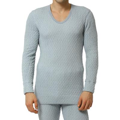 Hidamari Premium Wave Long Sleeve Warm Size Moss Gray Men's U-Neck Shirt, Underwear, Triple-Layer Construction, LL, [PW903-MGY]